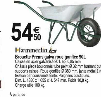 brouette prems galva roue gonflée 90l