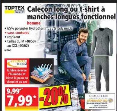 caleçon long ou t-shirt à manches longues fonctionnel toptex pro