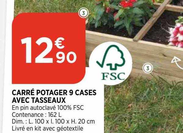 carré potager 9 cases avec tasseaux