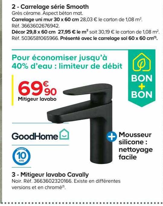 carrelage série smooth, mitigeur lavabo cavally goodHome