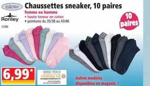 chaussettes sneaker, 10 paires femme ou homme elleNor