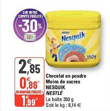 chocolat en poudre moins de sucres nesquik nestlé