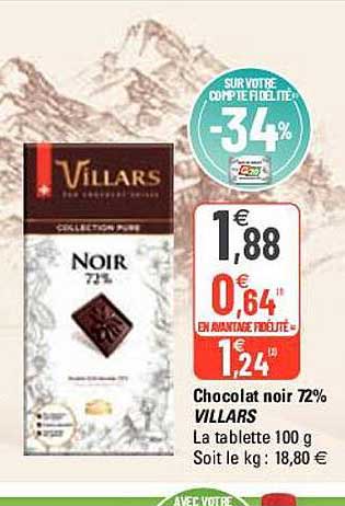 Chocolat Noir 72% Villars