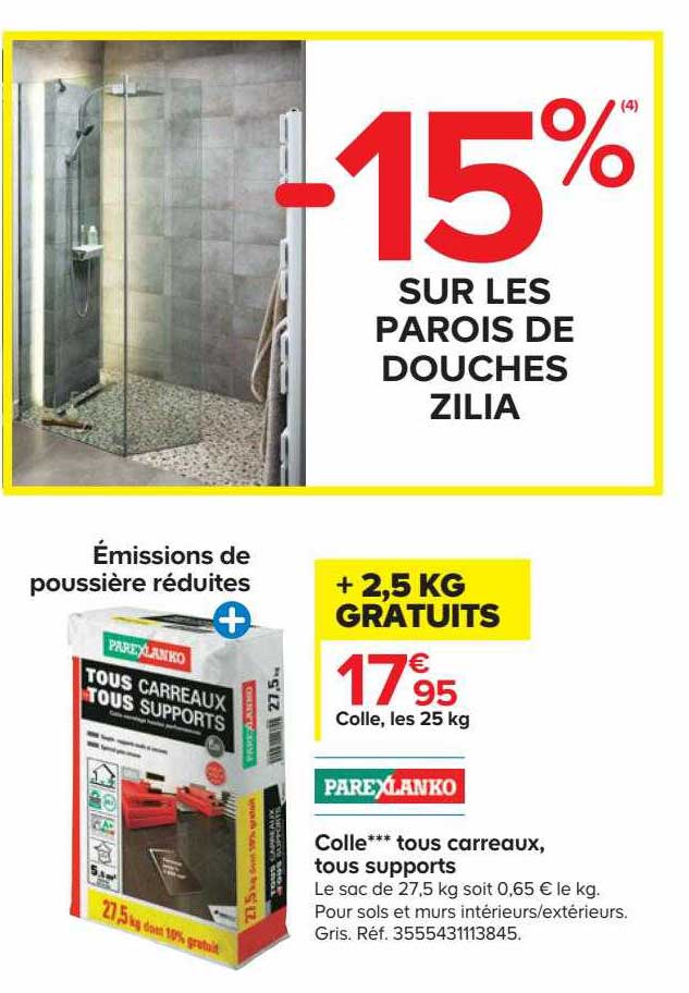 colle tous carreaux, tous supports, parois de douches zilia