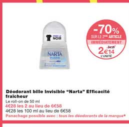 déodorant bille invisible "narta" efficacité fraîcheur
