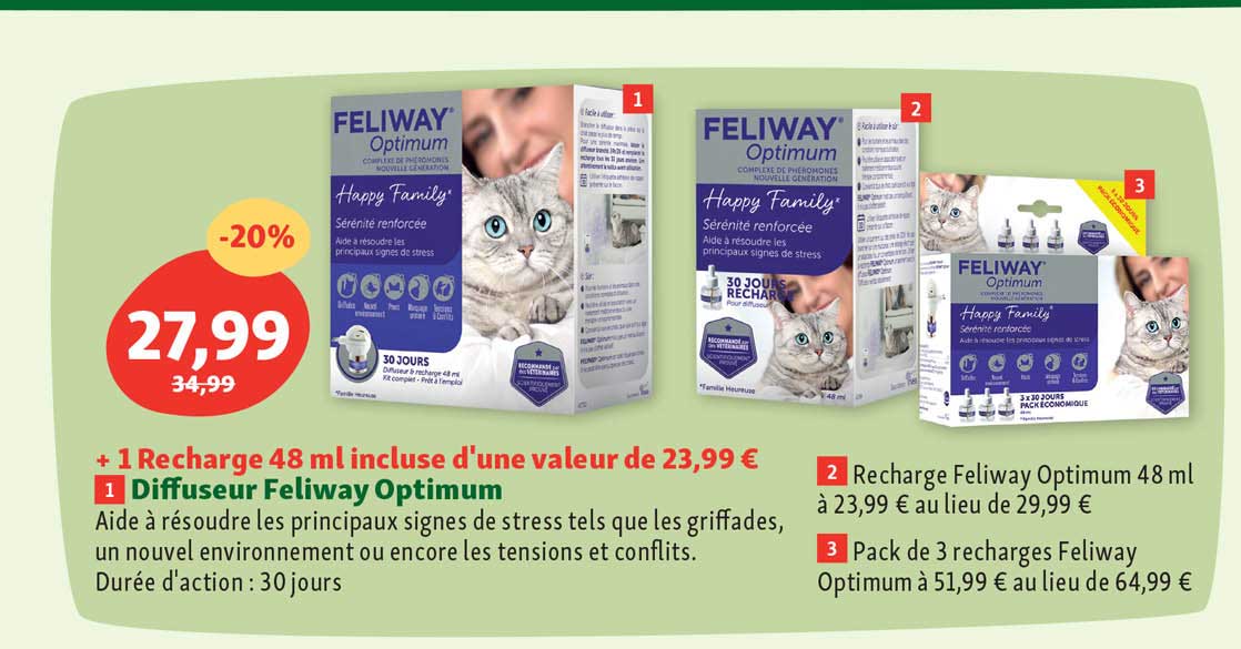 diffuseur feliway optimum + recharge 48 ml