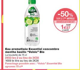 eau aromatisée essentiel concombre menthe basilic "volvic" bio -50% sur le 2eme article immédiatement