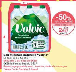 eau minérale naturelle "volvic" -50% sur le 2ème article immédiatement