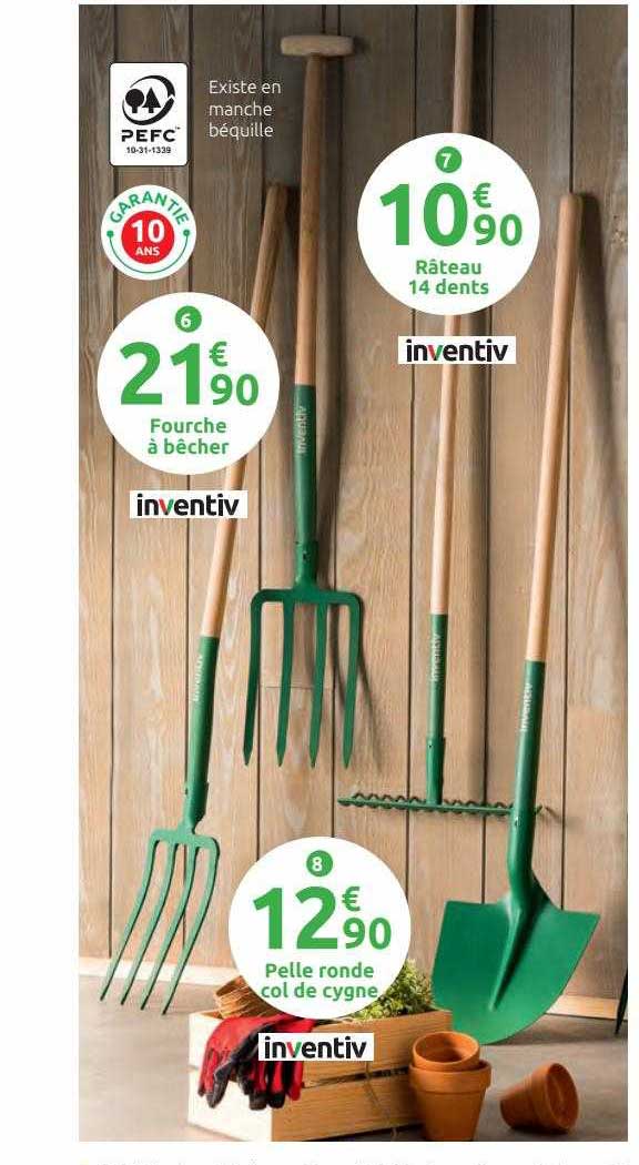 fourche bêcher inventiv, pelle ronde col de cygne inventiv