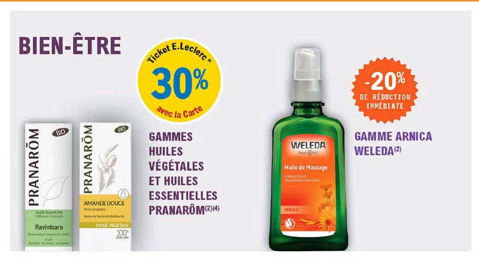 gammes huiles végétales et huiles essentielles pranarôm, gamme arnica weleda