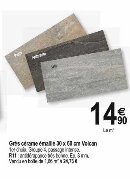 grés cérame émaillé 30 x 60 cm volcan