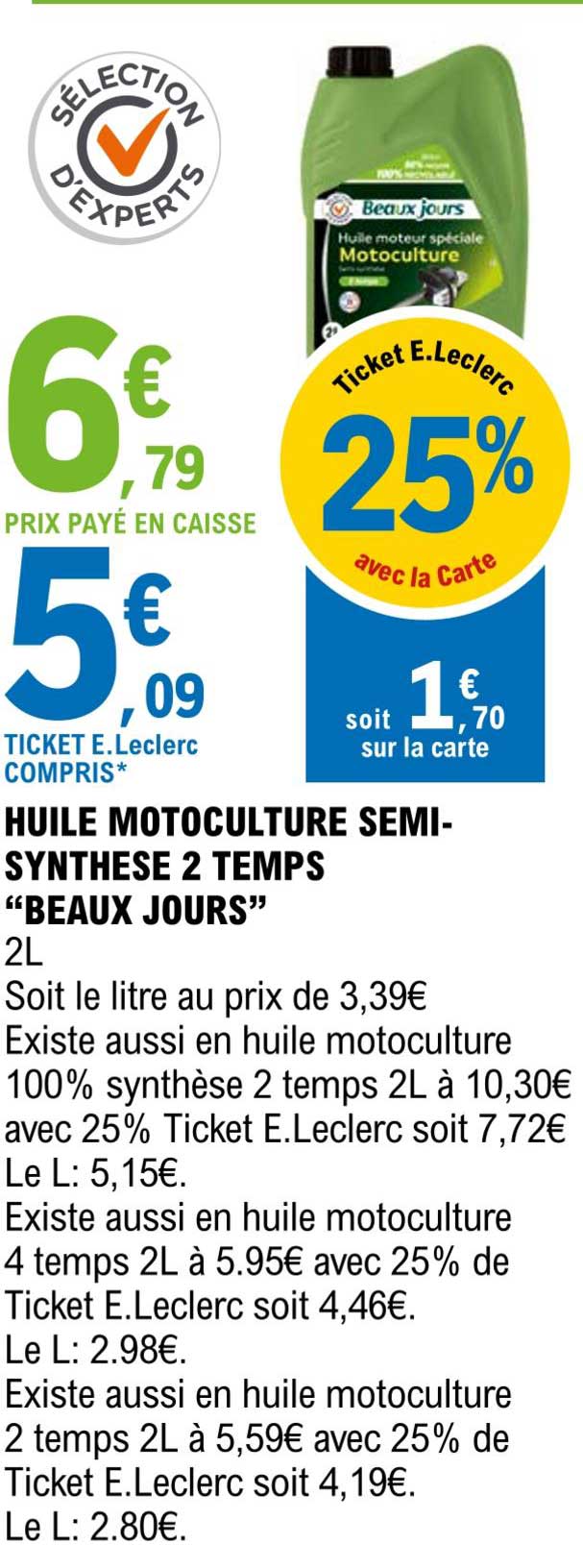 huile motoculture semi-synthèse 2 temps "beaux jours"