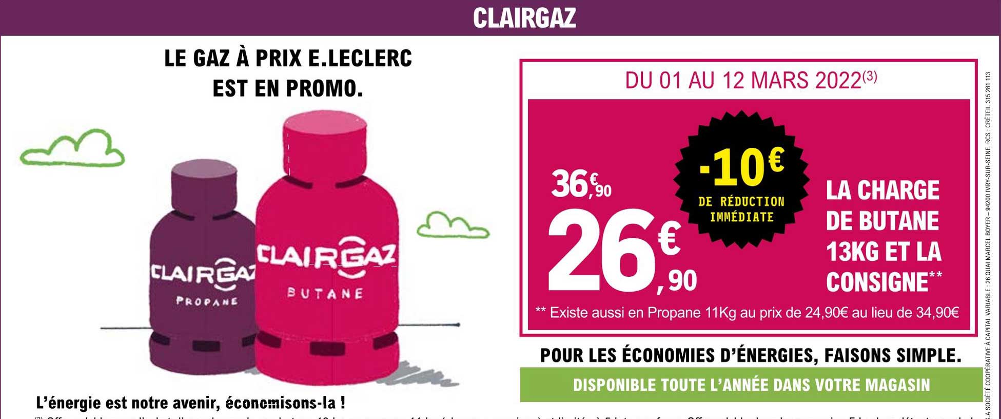 la charge de butane 13 kg et la consigne clairgaz