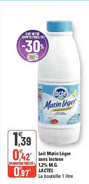 lait matin léger sans lactose 1,2% m.g. lactel