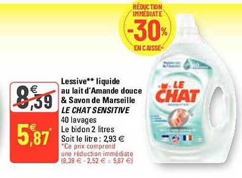 lessive liquide au lait d'amande douce & savon de marseille le chat sensitive
