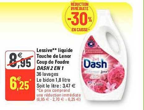 lessive liquide touche de lenor coup de foudre dash 2 en 1