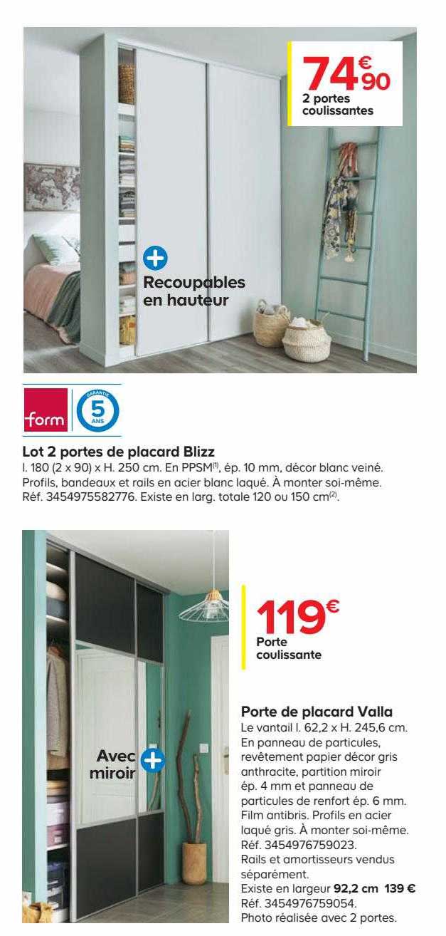 lot 2portes de placard blizz, porte de placard valla