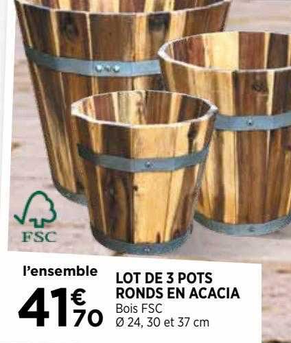 lot de 3 pots ronds en acacia