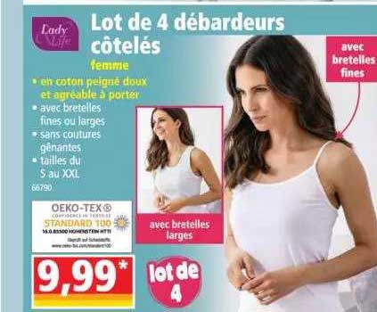lot de 4 débardeurs côtelés lady & life