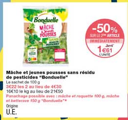 mâche et jeunes pousses sans résidu de pesticides "bonduelle"