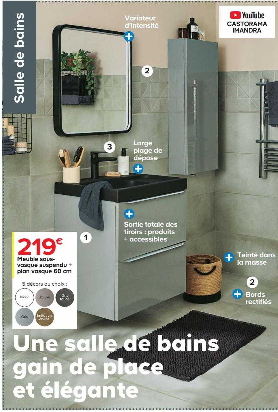 meuble sous-vasque suspendu + plan vasque 60 cm