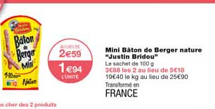 mini bâton de berger nature "justin bridou"