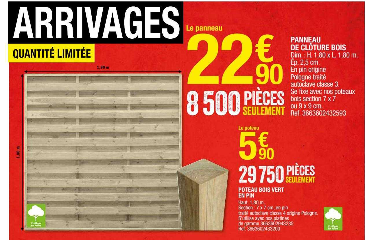 Panneau De Clôture Bois, Poteau Bois Vert En Pin