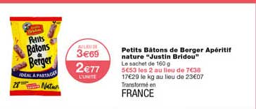 petits bâtons de berger apéritif nature "justin bridou"