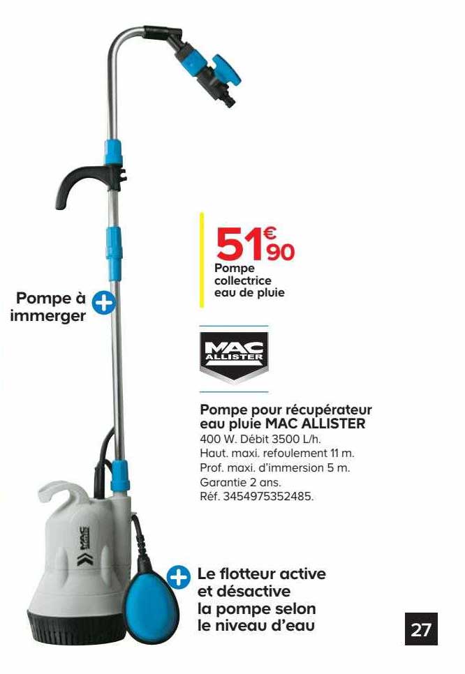 pompe pour récupérateur eau pluie mac allister