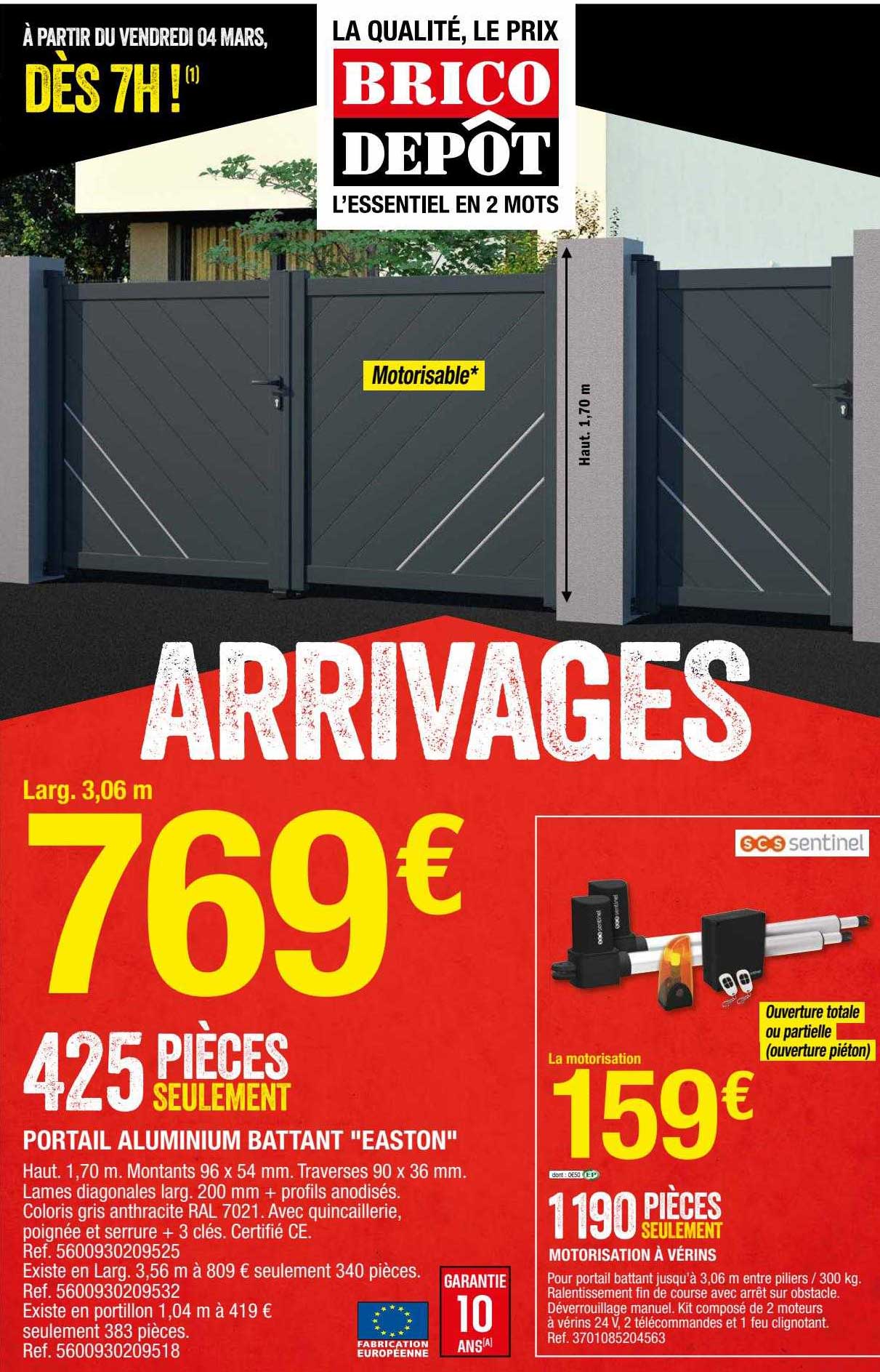 portail aluminium battant "easton", motorisation à vérins