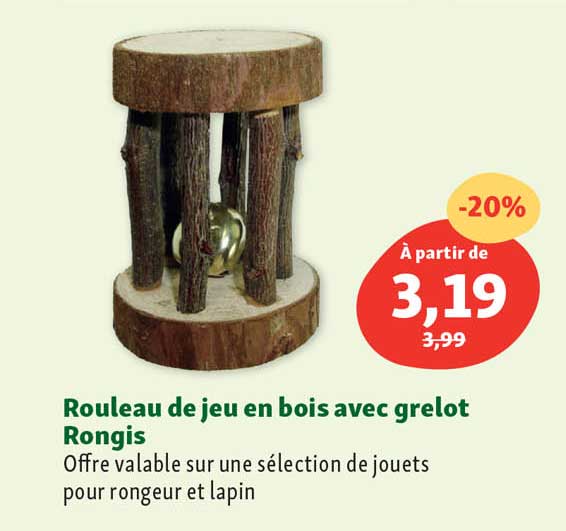 rouleau de jeu en bois avec grelot rongis