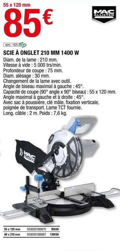 scie à onglet 210 mm 1400 w mac allister