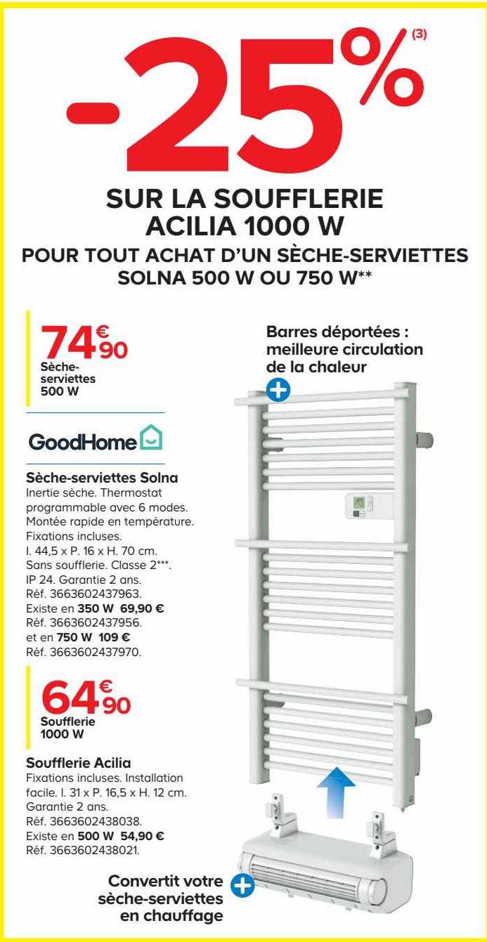 Sèche-serviettes Solna GoodHome , Soufflerie Acilia 1000 W