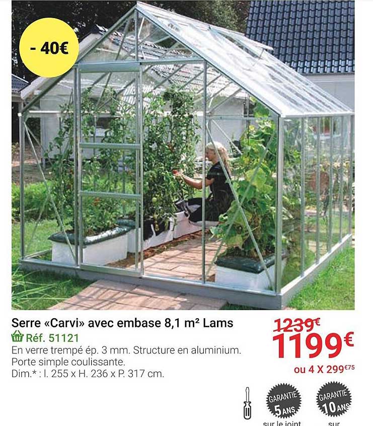 serre «carvi» avec embase 8,1 m² lams