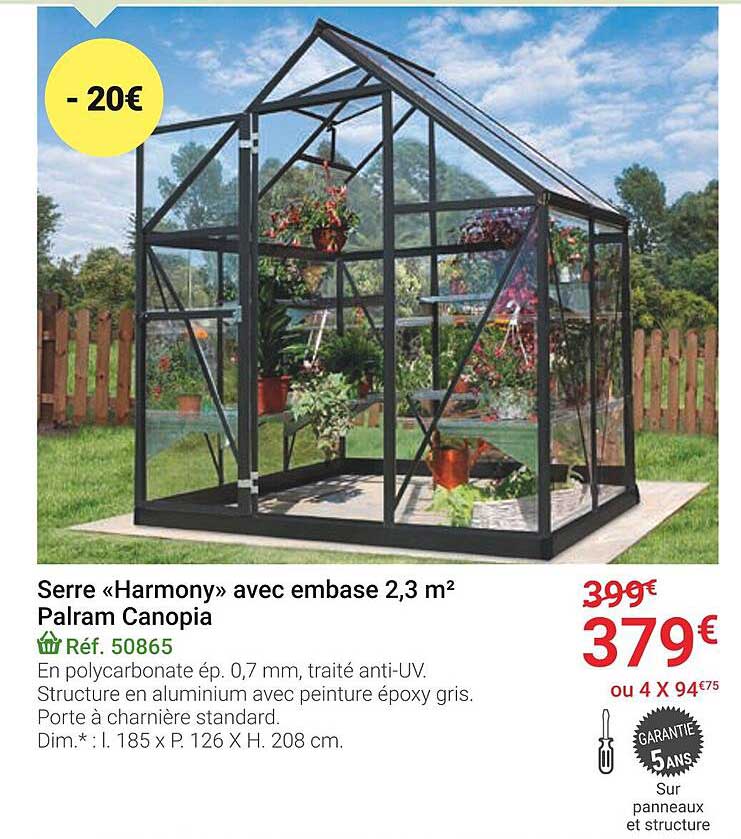 serre «harmony» avec embase 2,3 m² palram canopia