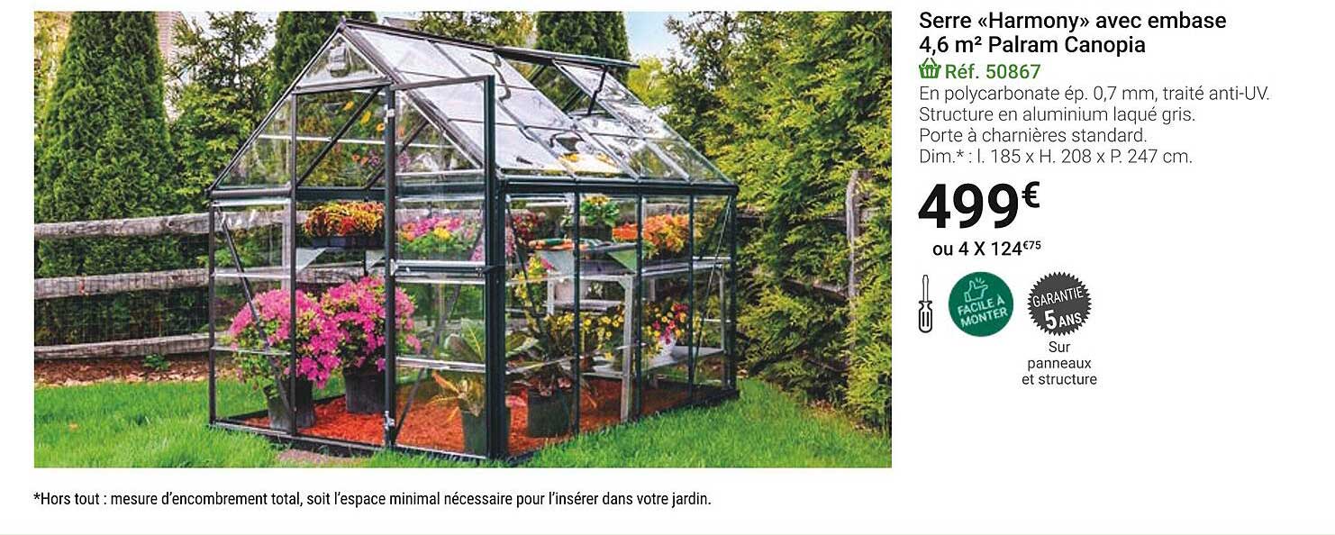 serre «harmony» avec embase 4,6 m² palram canopia