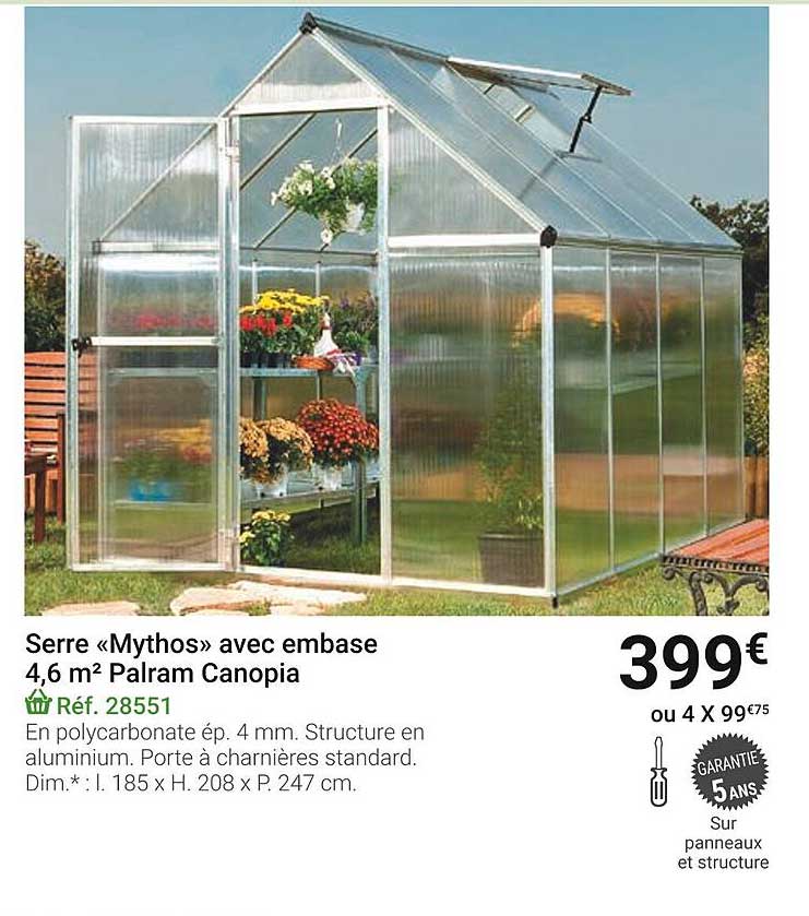 serre «mythos» avec embase 4,6 m² palram canopia