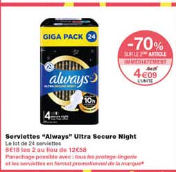 serviettes "always" ultra secure night