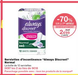serviettes d'incontinence "always discreet" normal