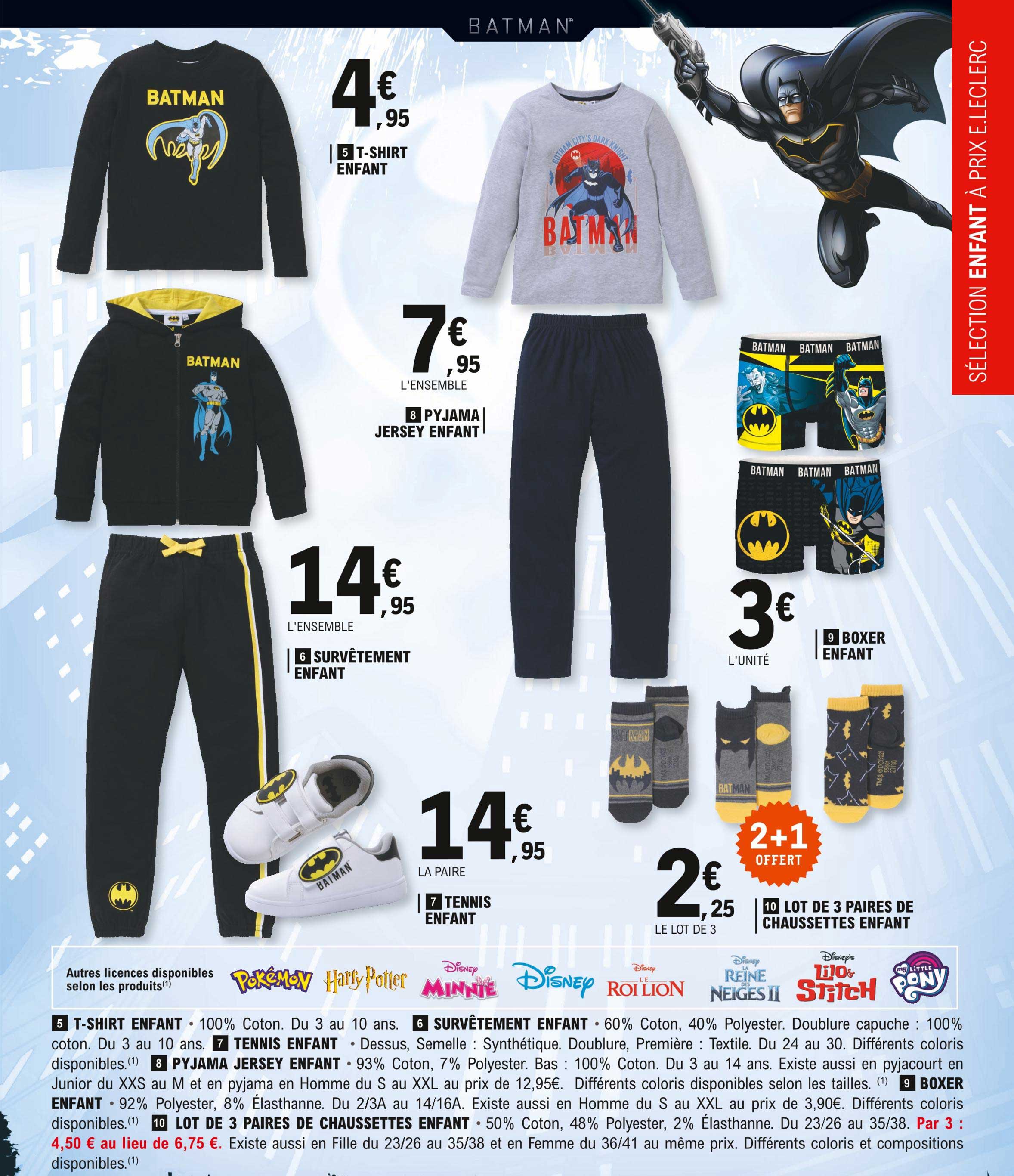 t-shirt enfant, pyjama jersey enfant, survêtement enfant, tennis enfant, lot de 3 paires de chaussettes enfant