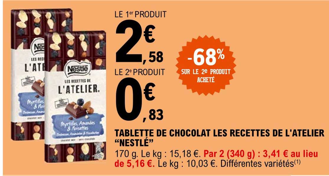 tablette de chocolat les recettes de l'atelier "nestlé"