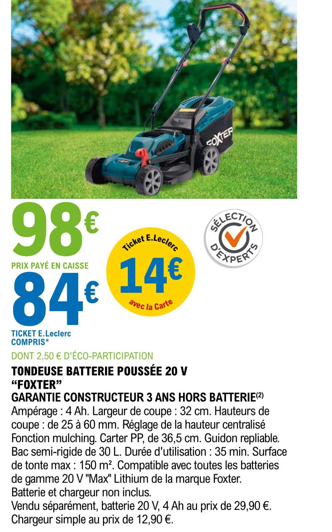 tondeuse batterie poussée 20 v "foxter"