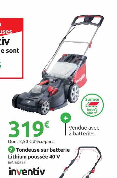 tondeuse sur batterie lithium poussée 40 v inventiv