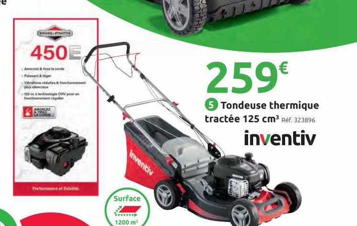 tondeuse thermique tractée 125 cm3 inventiv