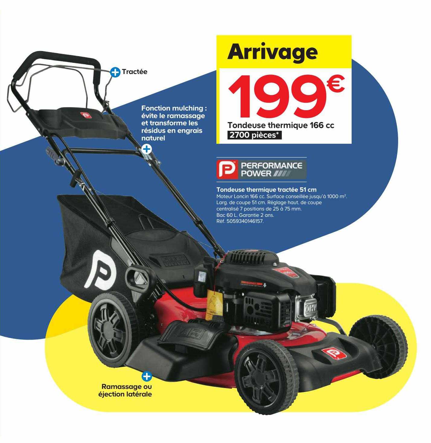 Tondeuse Thermique Tractée 51 Cm Performance Power