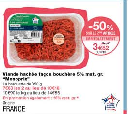 viande hachée façon bouchère 5% mat. gr. "monoprix"