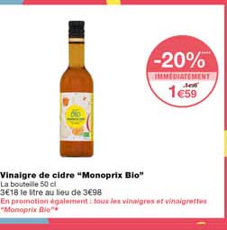 Vinaigre De Cidre "monoprix Bio"