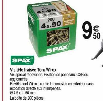 vis tête fraisée torx wirox spax