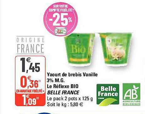 yaourt de brebis vanille 3% m.g. le réflexe bio belle france