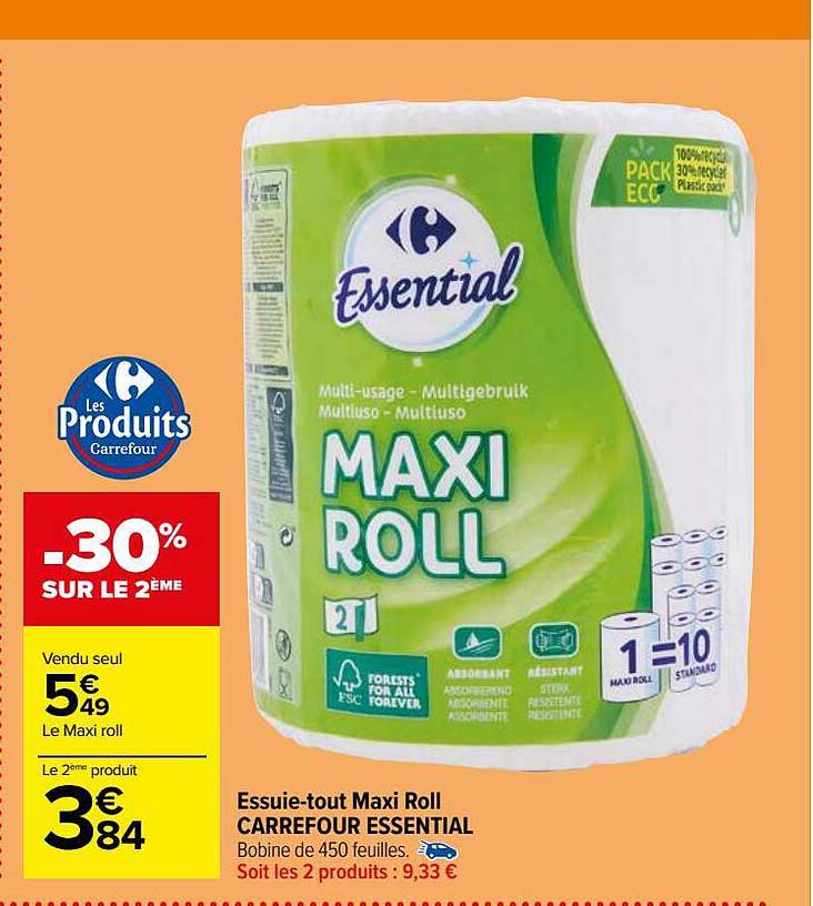 essuie-tout maxi roll carrefour essential